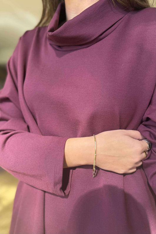 Scuba Stretch Funnel Neck Cocoon Dress Dark Cherry /6=